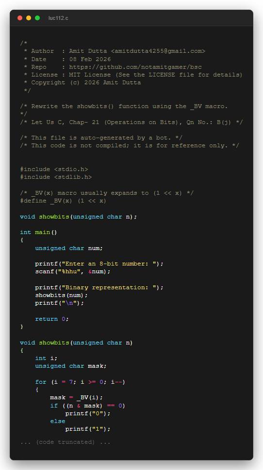 Rewrite the showbits() function using the _BV macro.